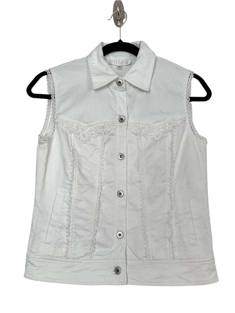 Boho Western White Denim Vest Beaded Lace Feminine Countrycore Prairiecore Clean